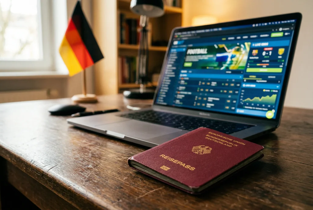 Deutsche Flagge und Paragraphenzeichen als Symbol fuer legale Formel 1 Wetten in Deutschland
